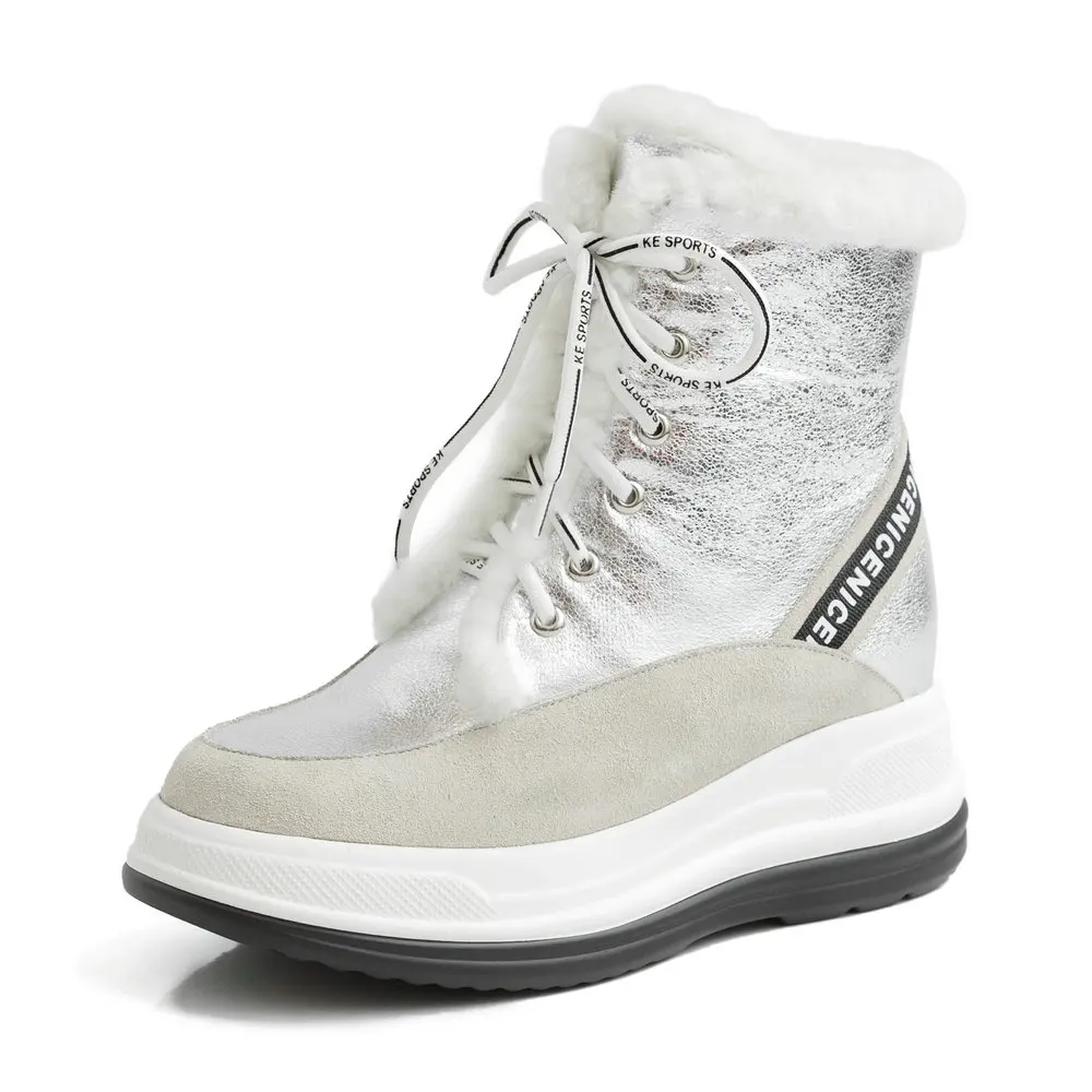 Size34-43 ботинки из натуральной кожи женские зимние теплые шерстяные меховые кроссовки зимние ботинки на платформе женские ботильоны женская повседневная обувь - Цвет: Серебристый