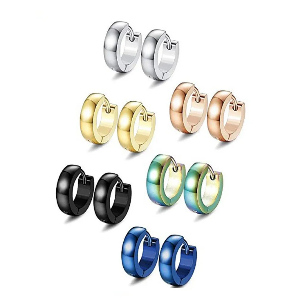 

Fashion Men Women Silver Gold Black Hoop Earrings Stainless Steel Small Smooth Surface 3mm Narrow Hoop Huggie Earrings Jewelry