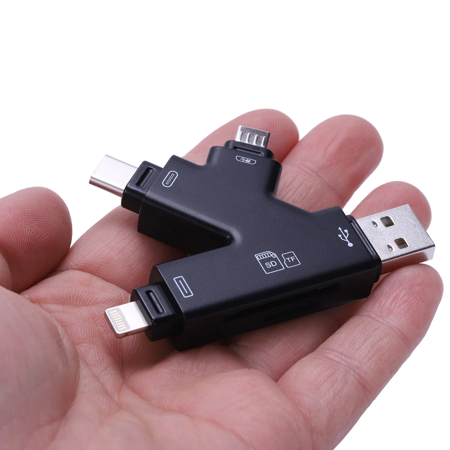 4 в 1 кардридер Micro-Sd с разъемом Lightning/Usb/Micro Usb/type C для телефонов Iphone Ipad Android type C/Mac/Pc