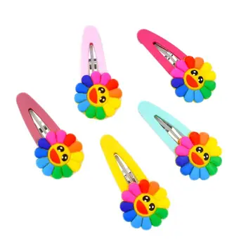 

Japanese Kid Girl Scrub Resin BB Hair Clip Cute Rainbow Colorful Silicone Sunflower Hairpin Candy Color Water Drop Snap Barrette