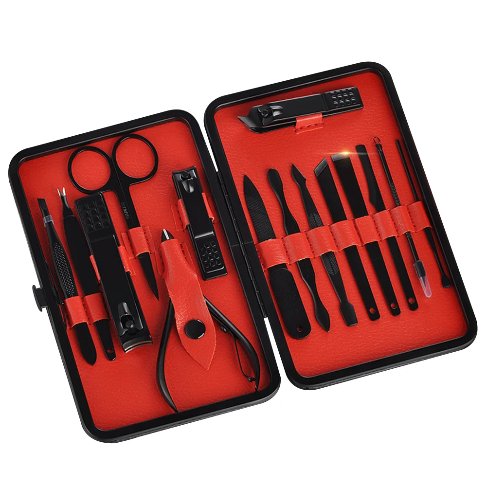 1 New 15pcs/set Nail Art Manicure Tools Nails Clipper Scissors Tweezer Manicure Sets Nail Care Nipper Ear Pick Kit With Case - Цвет: 1