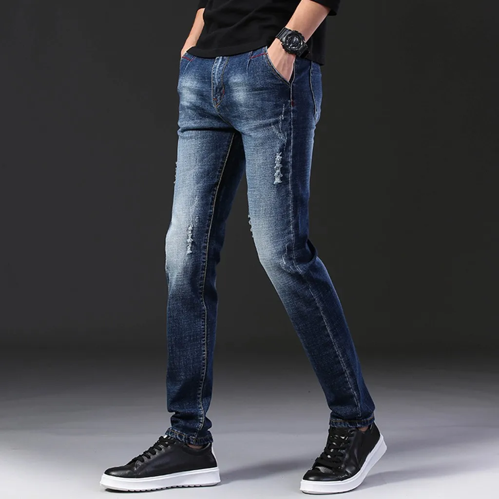 tactical pants joggers pants men's streetwear Casual Denim Straight Hole Trouser Loose Jeans Long Pants pantalones hombre