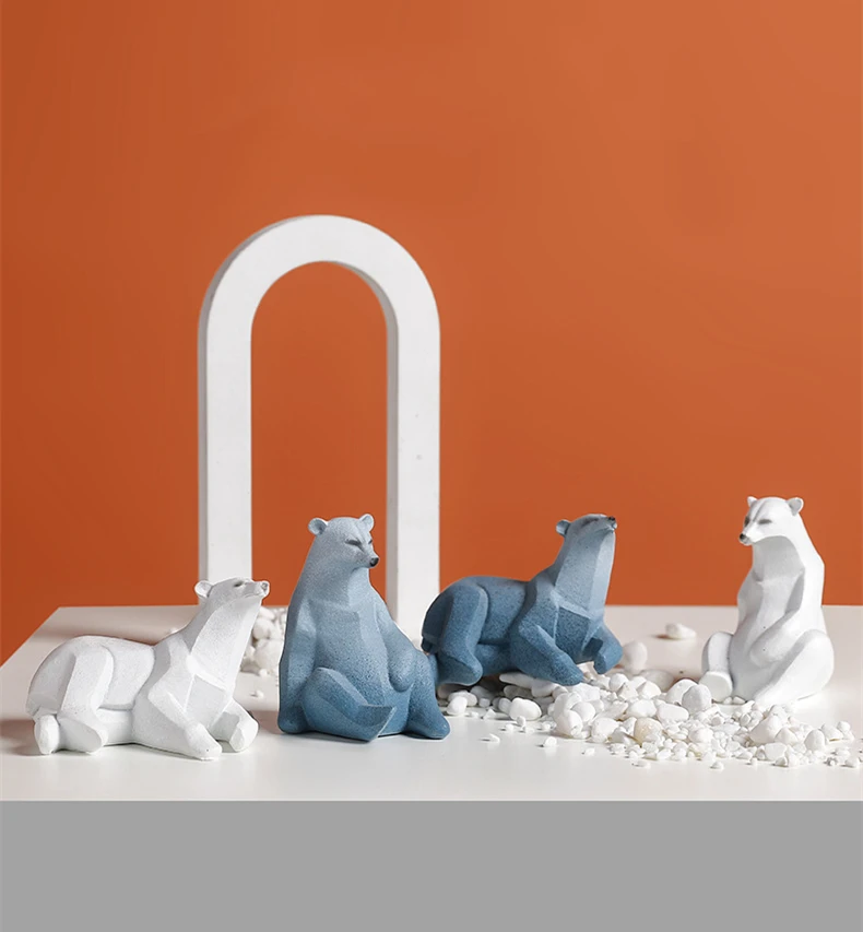 Abstract Polar Bear Resin Statue Sculpture Geometric Art Animal Orname
