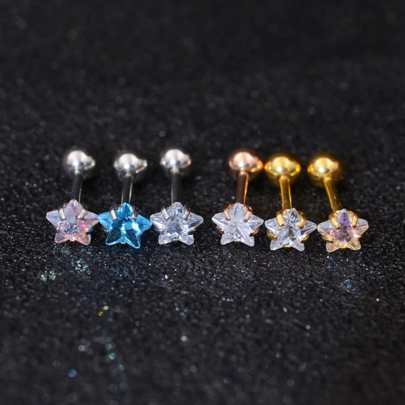 1Pair Star AB Clear Gem Surgical steel Tiny Hoop Earring Cz Tragus Daith Rook Cartilage Ear Piercing Jewelry - Image 5