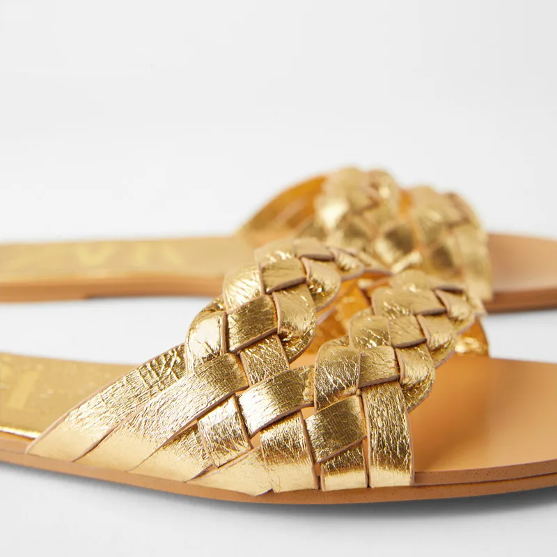 gold woven sandals