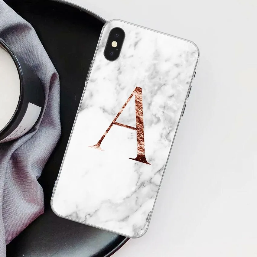 TPU Письмо монограмма A B C D белый мрамор Мягкий ТПУ чехол для телефона iphone 5S 5 SE 6 6s Plus 7 7Plus 8 8Plus XS Max XR - Цвет: TPU
