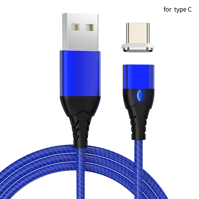 Магнитный 5А супер быстрый кабель для зарядки USB к TypeC 1 м передача данных QC3.0 Быстрая зарядка кабель для мобильного телефона 14PIN нейлоновый шнур 100 см - Цвет: Blue