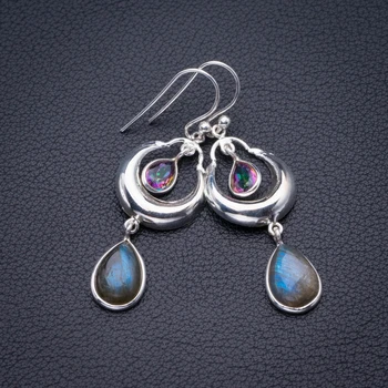 

Natural Blue Fire Labradorite And Mystical Topaz Handmade 925 Sterling Silver Pendant 2" D3270