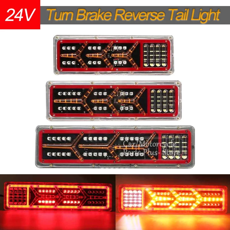 

2PCS 24V Dynamic LED Car Truck Tail Light Turn Signal Rear Lamp Stop Brake Lights Reverse Trailer Lorry Bus Camper Caravan