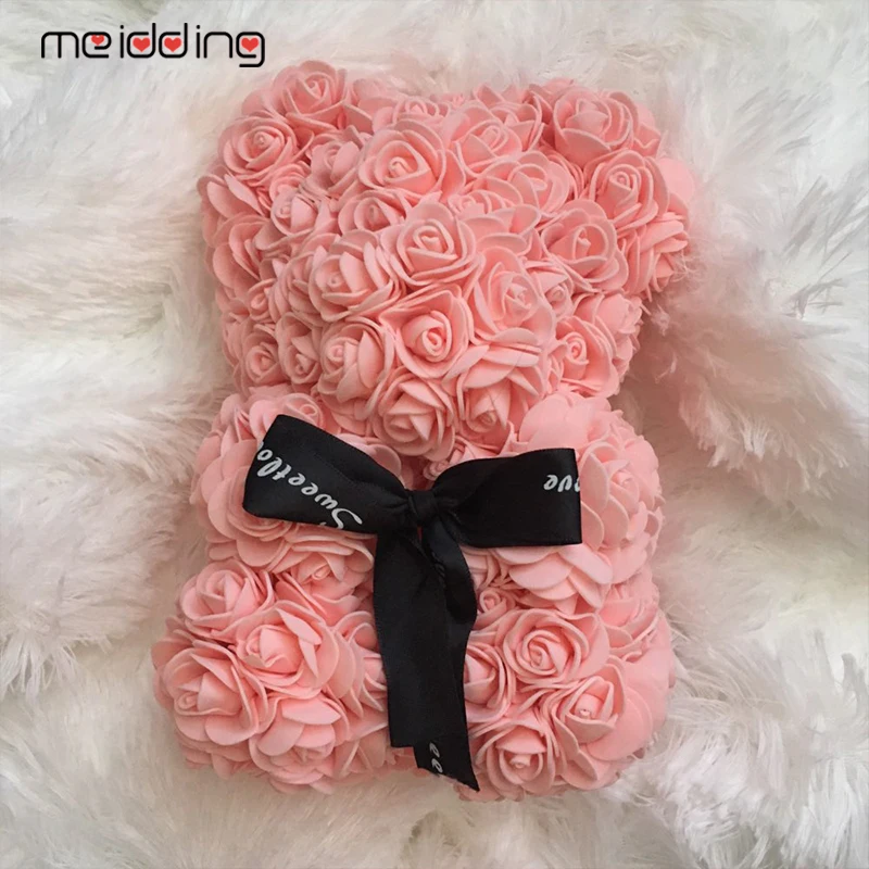 Valentines Day Rose Bear White Teddy Foam Mold Handmade Gift Wedding Deco Artificial Rose Flower For Birthday Party Decoraiton