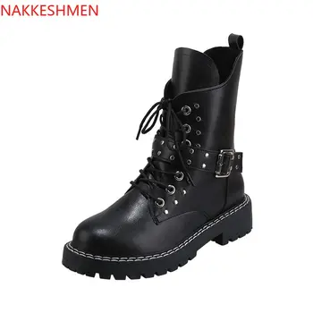 

2020 Autumn and Winter New Cool Handsome Riveting Nail Belt Buckle Boots Motorcycle Boots Women's Boots