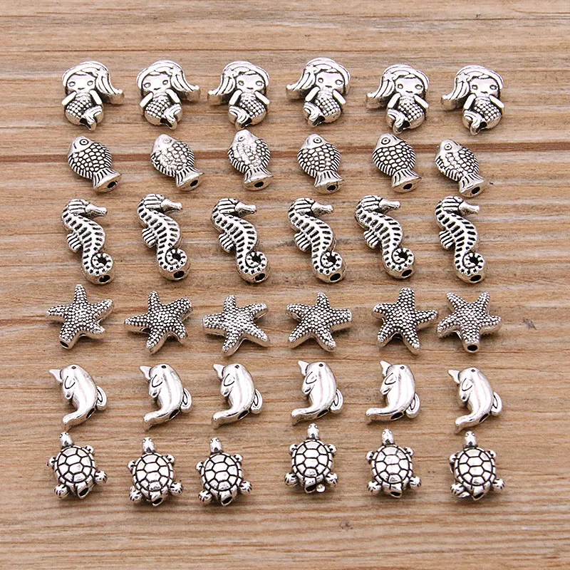 Mix 10pcs 4 Styles 2 Color Heart Charm Lobster Clasp Pendants Vintage Beads Fit for Women Bracelets DIY Metal Jewelry Making