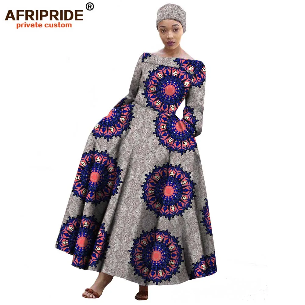 AFRIPRIDE Африканское Макси платье для женщин с длинным рукавом длиной до лодыжки вечерние длинное платье размера плюс с небольшим платком A722559 - Цвет: 524