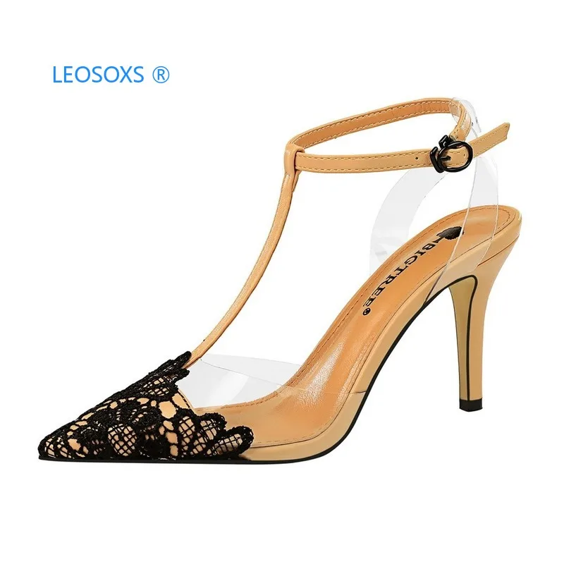 

Korean Style Transparent Barefoot WOMEN'S Shoes Thin with High-Heel Lace Pointed-Toe T-Strap Sandals High Heel Shoes