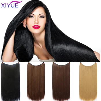 

Long Curly/Straight Synthetic Hair 24inch Heat Resistant Hairpiece Fish Line Hair Extensions Brown Blonde Cosplay Extension Fibe