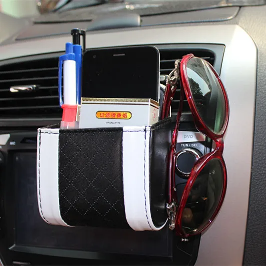 Автомобильная сумка для хранения воздуха из текстурированной овечьей кожи, автомобильная кожаная многофункциональная Перчаточная коробка, Воздушная розетка, подставка для мобильного телефона