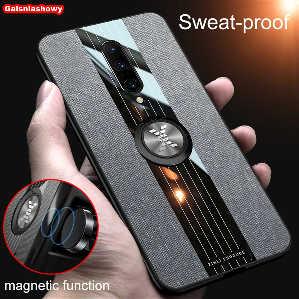 

Case For Oneplus 7 Pro 6 6T Kickstand Luxury Fabric Cover For Meizu Note 8 Note 9 Phone Case Coque with Metal Ring Holder