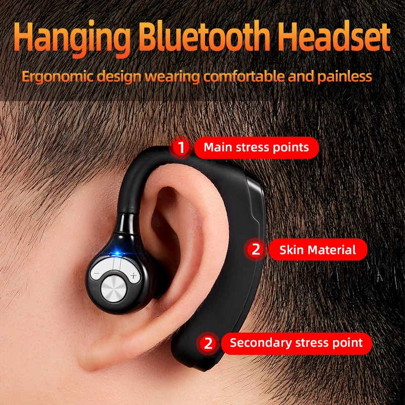 Heaton Wireless Bluetooth Headset New Office Handsfree Earhook Bluetooth Earphone Headphone with Mic Muti control Earbud V 5 0