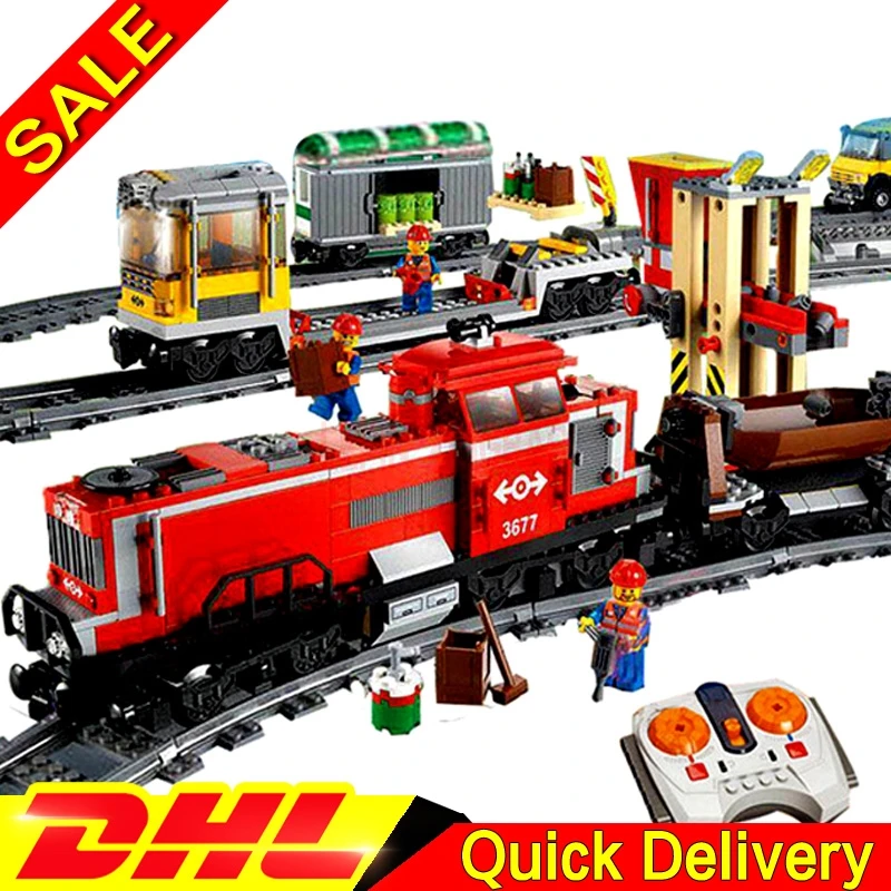 LP 02039 город красный грузовой поезд здание кирпичные блоки Радиоуправляемый поезд модель развивающие leleings игрушки для детей, подарки клон 3677