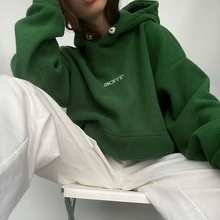 

Sunny y.j. Embroidery Aesthetic Y2K Oversized Hoodie Faux Fur Sweatshirt Green Vintage Fairycore Pullover Harajuku Winter Lazy