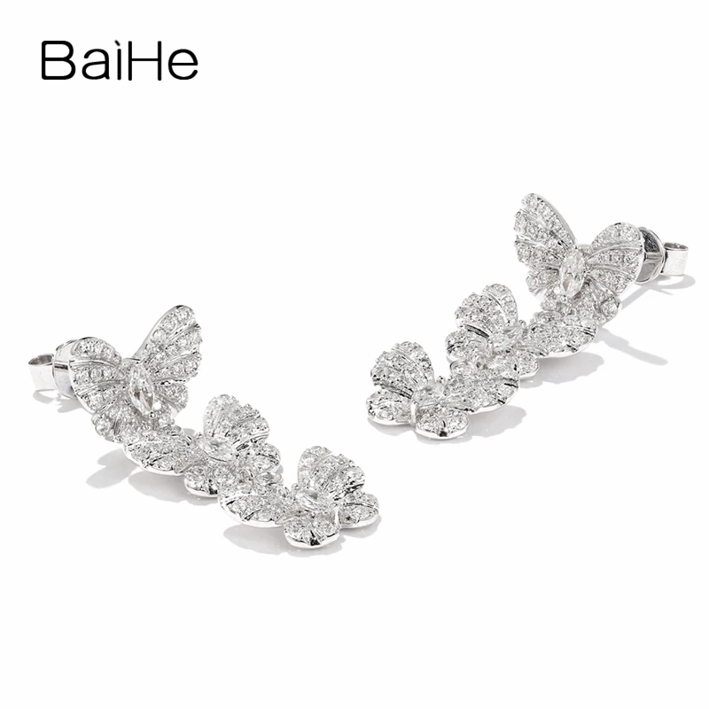 BAIHE, 14 к, белое золото, 1.2ct H/SI, Круглые, натуральные бриллианты, свадебные серьги, обручение, модное, хорошее ювелирное изделие, подарок, серьги-гвоздики