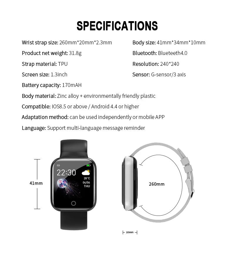 I5 Sport Smartwatch Women Men Heart Rate Blood Pressure Fitness Tracker Kids Smart Clock For Android IOS Smart Watch PK IWO P80