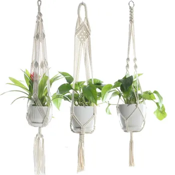 

New Nordic Style Hand-woven Interior Decoration Natural Green Environmentally Friendly Plant Sling Flower Pot Net Bag Hanging *