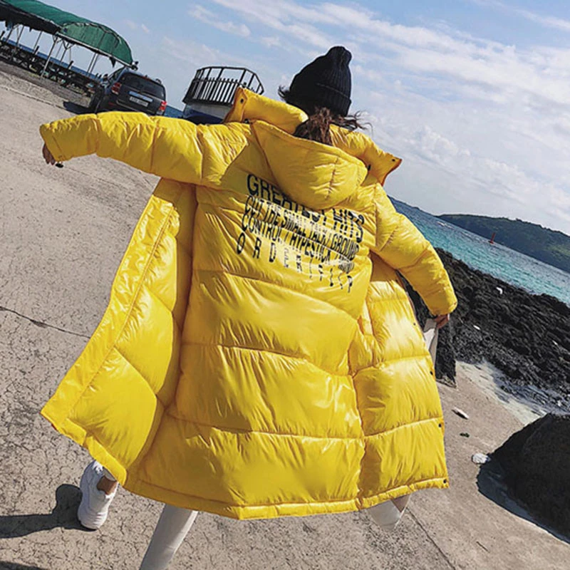 Miglior Più il formato Casual Nero giallo Donne del Rivestimento di Inverno 2019 Lungo di Spessore Caldo Parka Cappotto di Modo Delle Donne allentato Felpe Cotone imbottito MY78