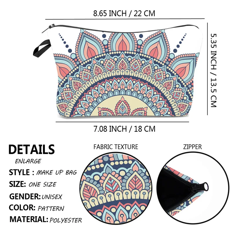 

Printed European and American Abstractionism Mandalas Cosmetic Bag Travel Receiving Bag Portable Handbag