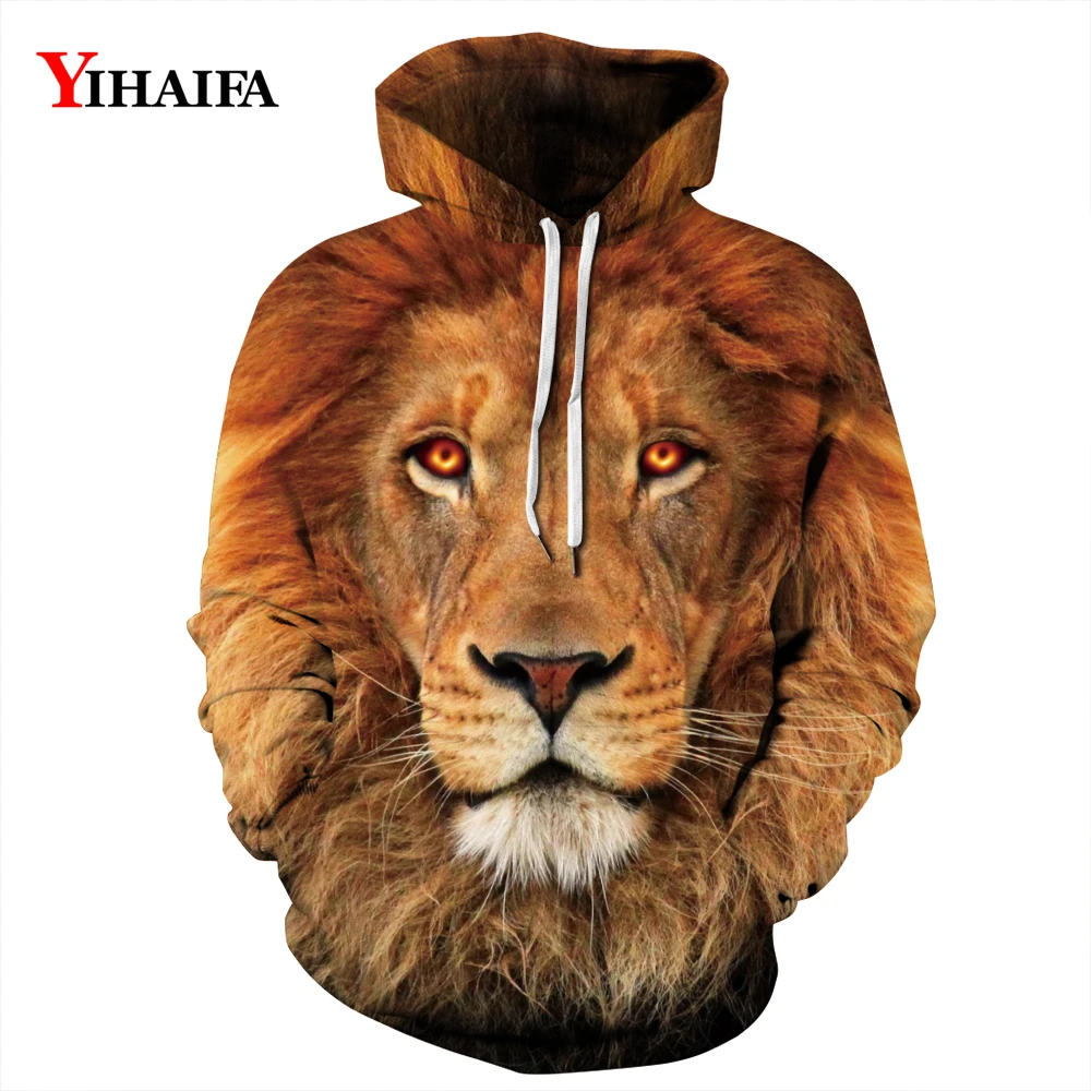 

Fashion Mens Animal 3D Printed Lion Hooded Hoodies Gym Shinning Design Pullover Sweatshirts Harajuku Hoody Coat