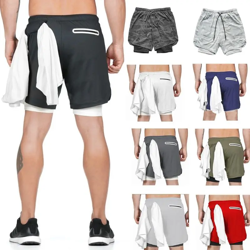 Men/'s Sport Shorts Mesh Workout Pants Running Gym 2-in-1 Shorts with Pockets