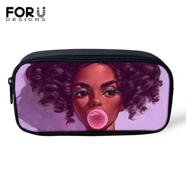 FORUDESIGNS/Детские пеналы с рисунками из мультфильмов, черные, с рисунком афро, для девочек, дорожные сумки для макияжа для девочек, афро-художественный дизайн, студенческие мини-пеналы для ручек - Цвет: CDWX4008K