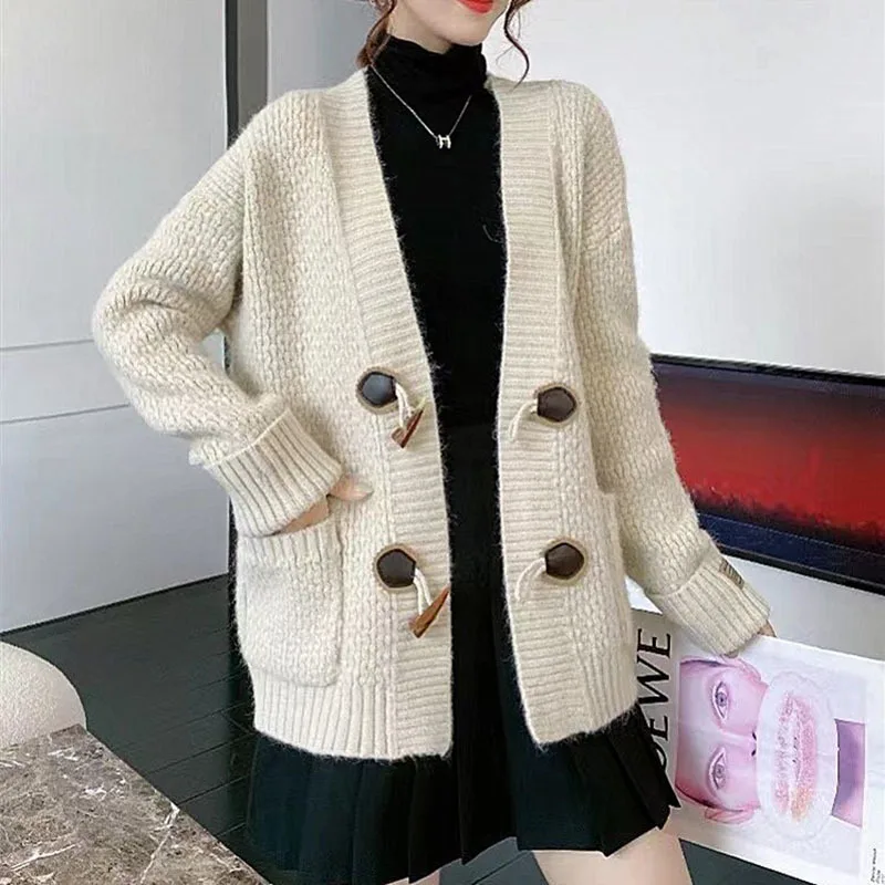 Женский трикотажный кардиган [EWQ] желтый однобортный свободного покроя с