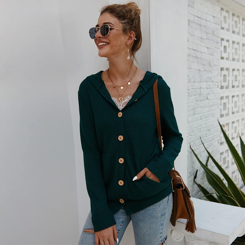 Laughido теплый кардиган-пальто свитера с шляпой женские пуговицы с длинным рукавом карманные Топы женские повседневные теплые вязаные свитера