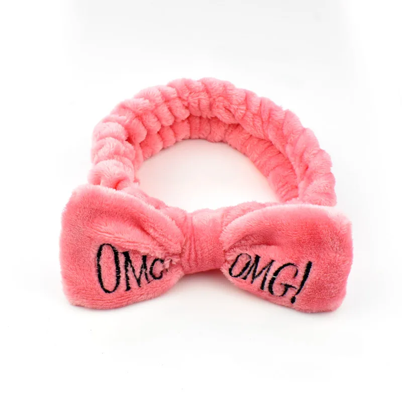red Новинка OMG письмо коралловый флис мыть лицо ободок с бантиком для женщин девушек держатели головных уборов резинки для волос аксессуары для волос в виде тюрбана - Цвет: red