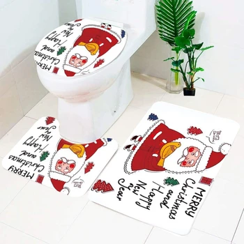 

Christmas Bath Mats Set,3 Piece Bathroom Mats Set | | Non-Slip Bathroom Rugs + C