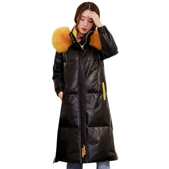 

Winter Genuine Leather Jacket Women Real Sheepskin Coat Female Duck Down Jackets Natural Raccoon Fur Hood Women's Fur Coat 7253