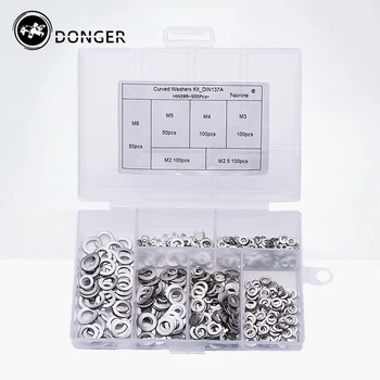 

500Pcs/set M2 M2.5 M3 M4 M5 M6 Mix DIN137A GB860 304 Stainless Steel Curved Washers Wave Spring Washer Assortment Kit HW089