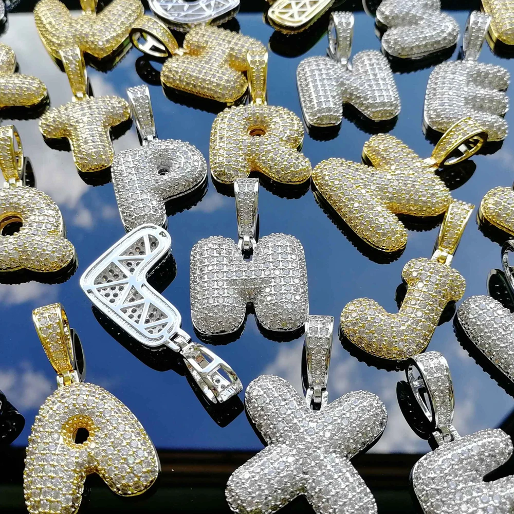 A-Z 26 Brass CZ Pendants Necklace Chain For Men Women Gold Silver Color AAA Cubic Zircon Hip Hop Jewelry CN154 | Украшения и