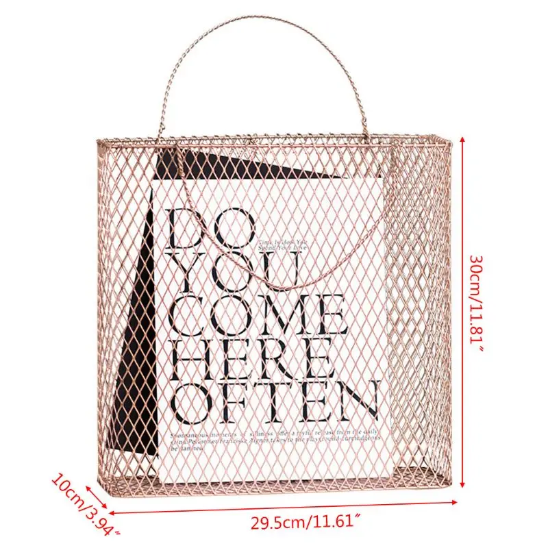 Mesh Metal Desk Storage Basket with Handle Chic Nordic Magazine Organizer Home Decoration Magazine Holder Desk Organizer