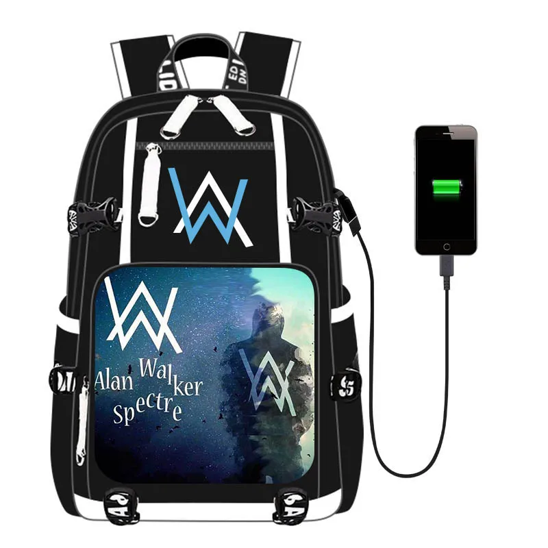 Школьный рюкзак Alan Walker с потертостями и usb-зарядкой для мужчин и женщин, дорожная сумка, сумка для ноутбука для подростков, студентов