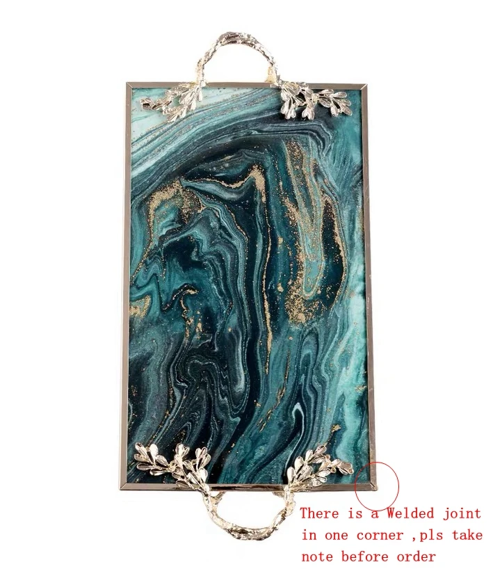  Luxury Home Decoration Marble with Gold Inlay Serving Tray Rectanguler Kitchen Storage Plate Drinkw - 4000172736739
