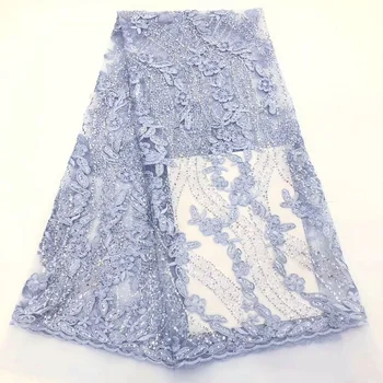 

9colors sky blue African tulle lace fabric beautiful embroiderer French net lace with sequins high quality for dress FZZ482