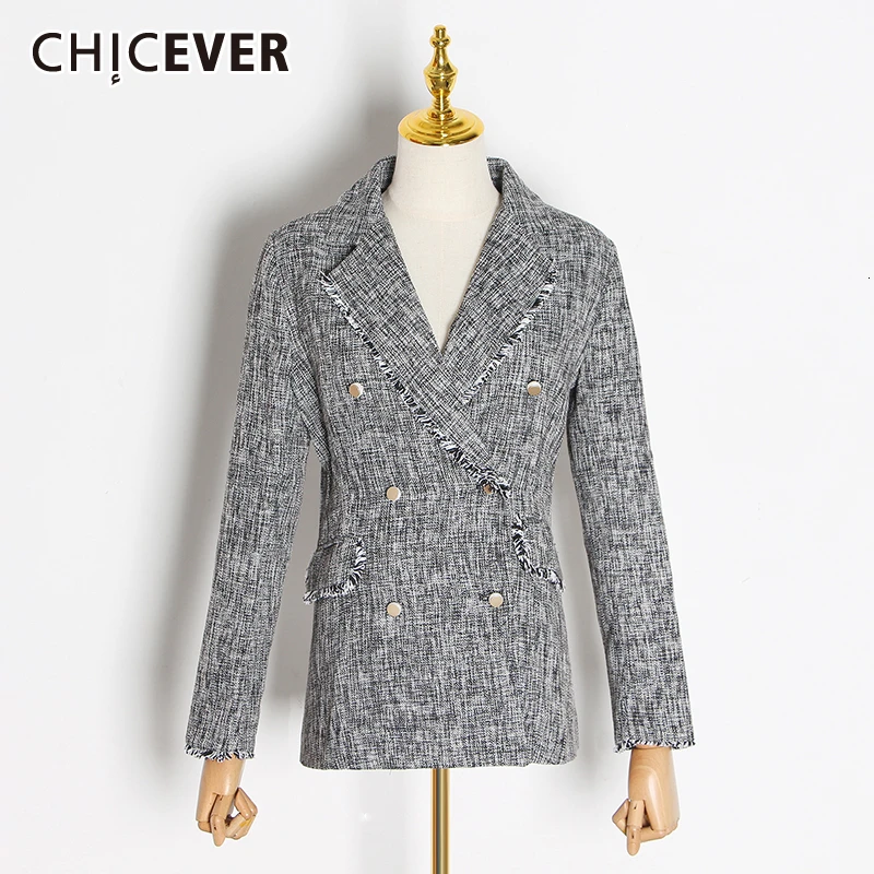 CHICEVER полосатые Лоскутные цветные блейзеры с кисточками для женщин с зубчатым воротником и длинным рукавом осенний костюм Женская мода Новинка