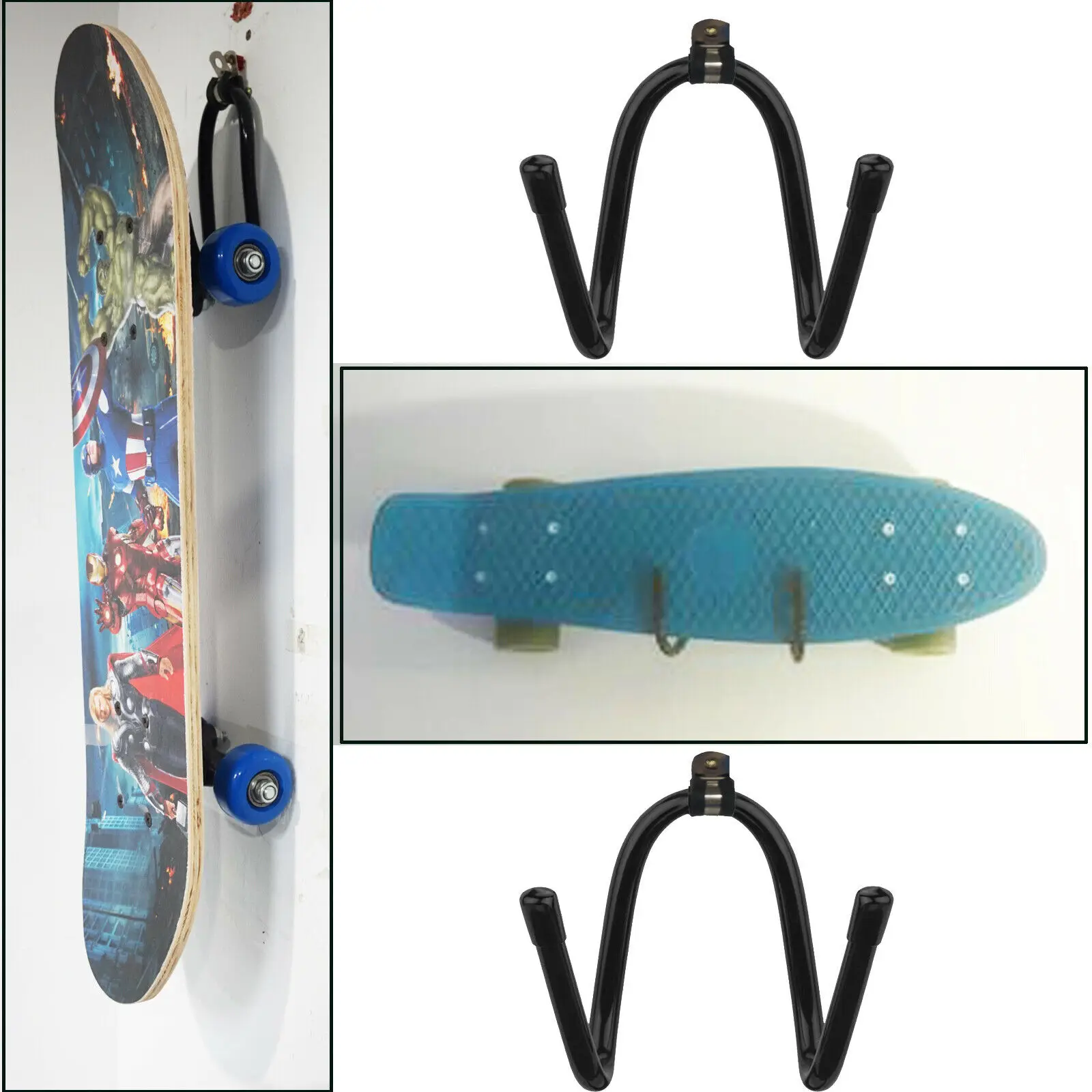 2x Universal Skateboard & Scooter Wall Hanger Rack Mount decks longboard display 