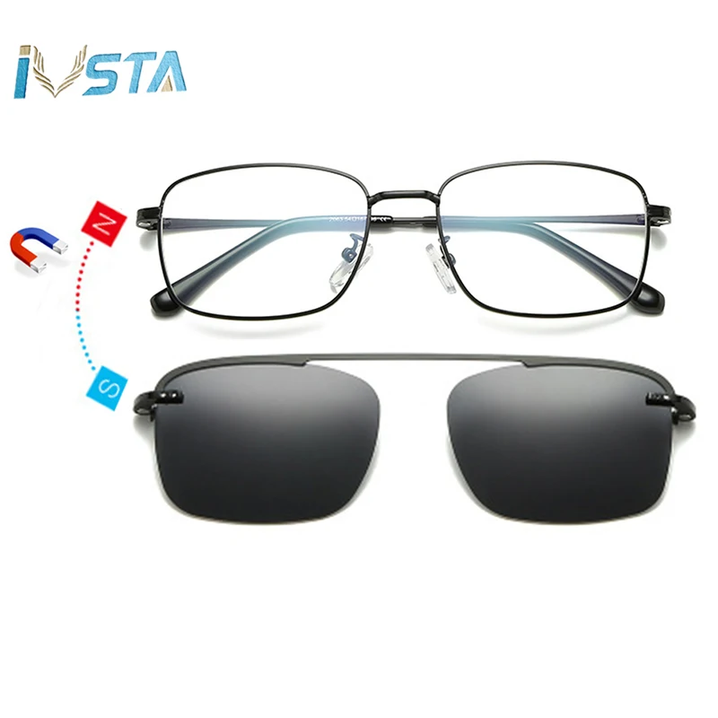 

IVSTA Myopia Sunglasses Men Clip On Glasses Frame Clip On Polarized Women Magnetic Square Glasses Prescription Spectacle Frames