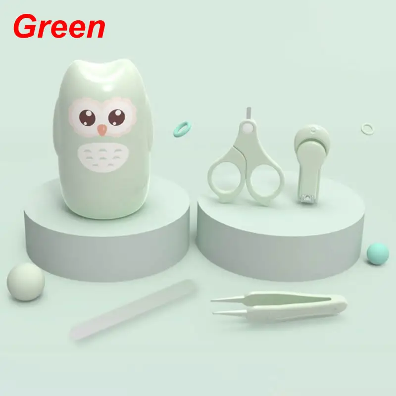 Green 4 в 1 детский набор для ухода за ногтями с милый чехол для новорожденных Детский Набор для маникюра и педикюра зеленого и розового цветов - Цвет: Green