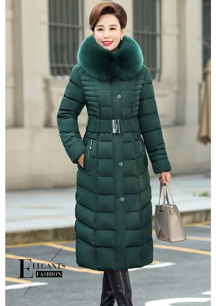 X-Длинная зимняя женская куртка с капюшоном размера плюс 5XL, зимнее пальто с меховым воротником, плотный теплый пуховик, женская верхняя одежда, длинная парка
