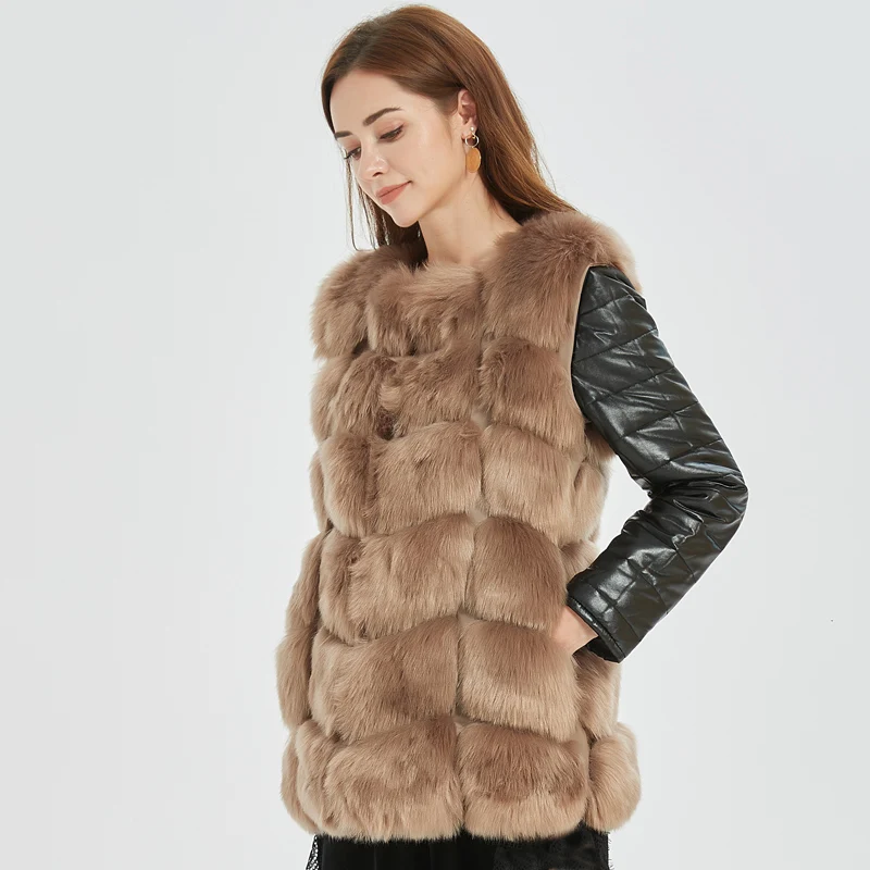 CP Женская куртка из искусственного меха, модное Черное Кожаное меховое пальто со съемным рукавом, женское повседневное зимнее пальто для женщин CP01 Plus