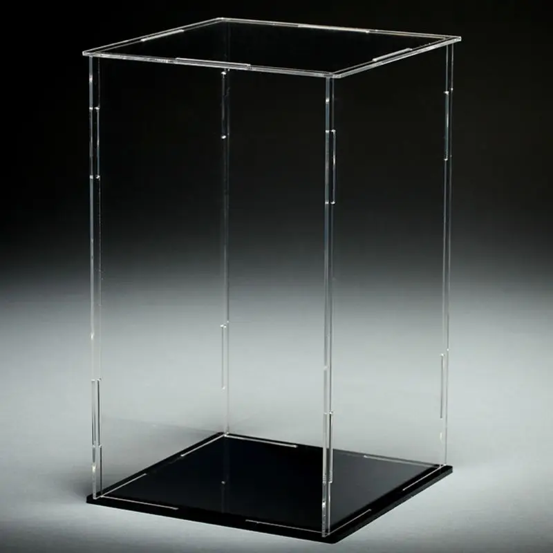 Estuche de exposición de acrílico transparente, Base negra, protección a prueba de polvo, modelo de juguete, caja, escaparate de figuras de acción